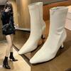 Autumn Sexy Women Ankle Boots Thin High Heel Fashion Pointed Toe Zip Winter Shoes Soft Leather Short Booties Black Beige