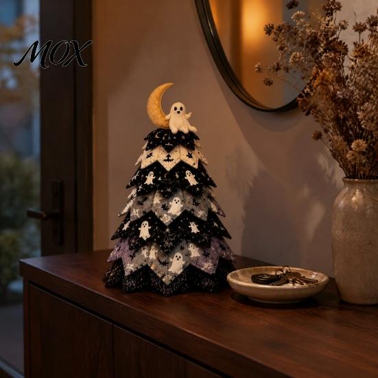 Halloween Table Decorations Wooden Tree Ornament, 2D Flat Quilted Fabric Style Desktop Double Rustic Wood Holiday Tabletop Signs Side Sign for
