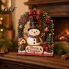 Durable Wooden Holiday Art Christmas Santa Claus/Snowman Tabletop Ornaments with Arched Door, Decorative Display Figures Detachable Base for