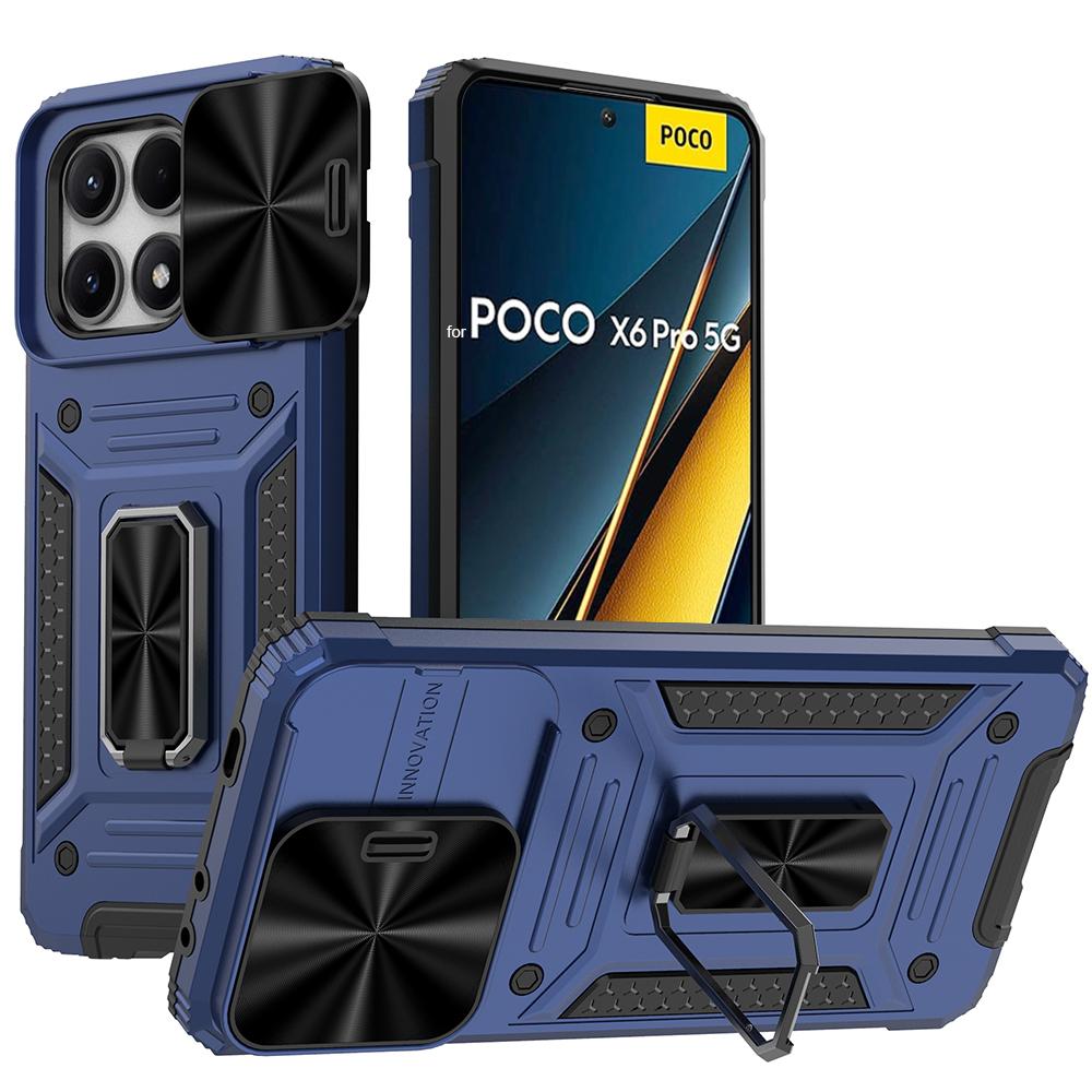 Слайд-камера Funda для POCO X6 Pro 5G Redmi Note 13 Pro 5G Case Armor Metal Ring Stand Защитная крышка для POCO X6 5G Capa