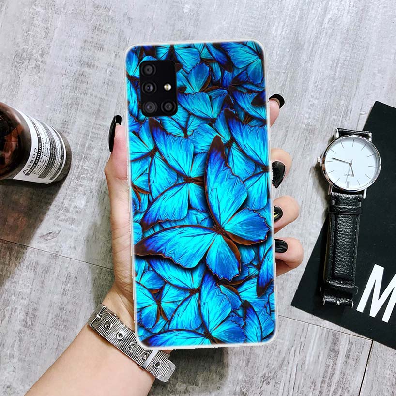 Blue Butterfly Beautiful Wing Phone Case For Samsung Galaxy A52 A32 A22 A12 A02S A50S A30S A51 A31 AA71 Note 20 Ultra 10 S10 Plu