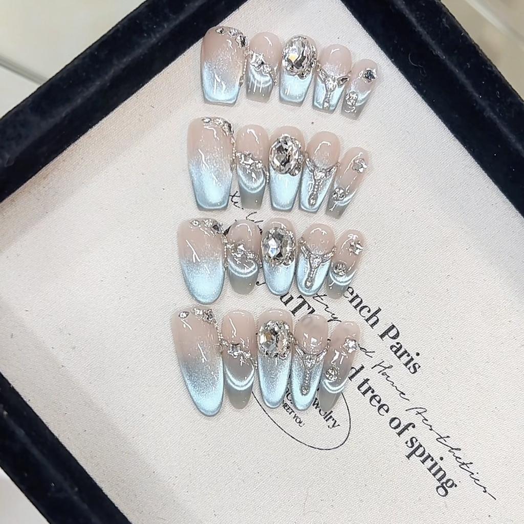 Плетеный вручную Броня Весна-Лето Новый Светло-голубой Циркон Голубой Кошачий глаз Высококлассная наклейка для маникюра