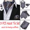 Fashion Designe Mens Silk Ascot Tie Set Grey Paisley Ascot Tie with Handkerchief Cufflinks