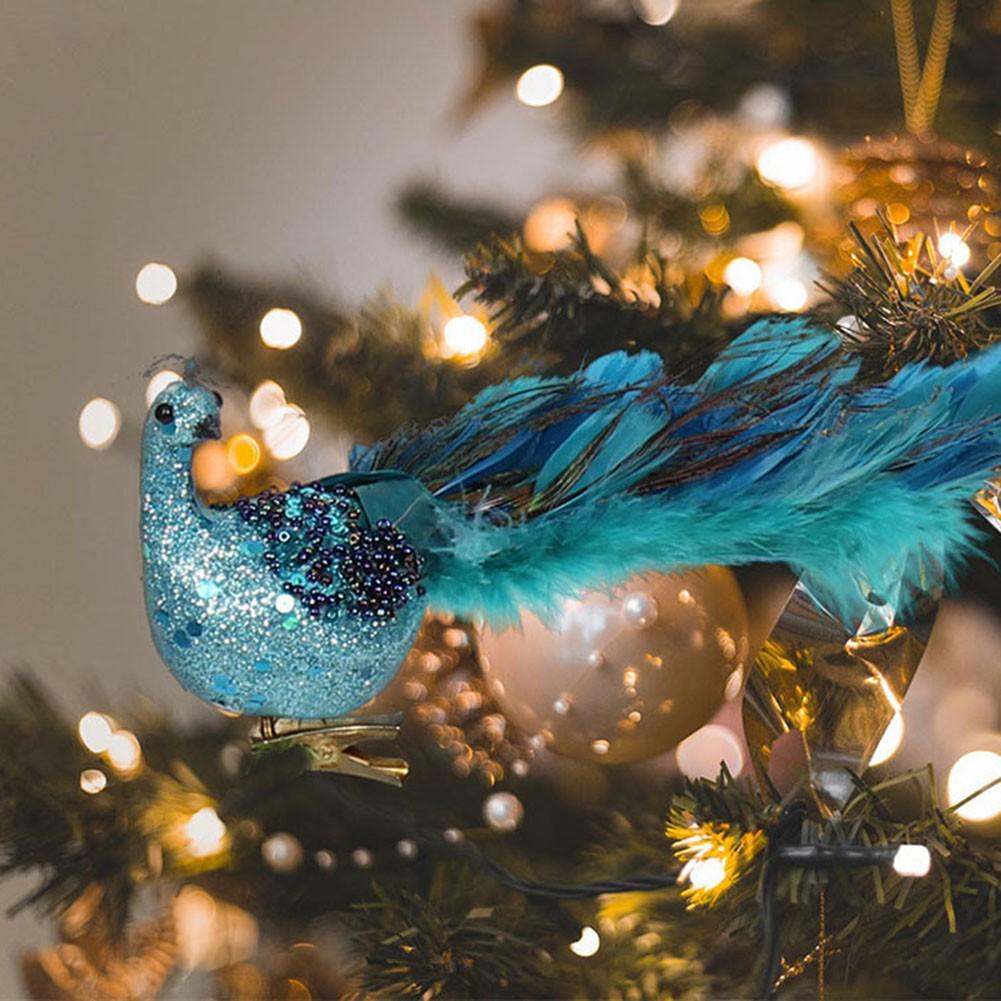 Artificial Blue Peacock Feathered Christmas Tree Decorations Color