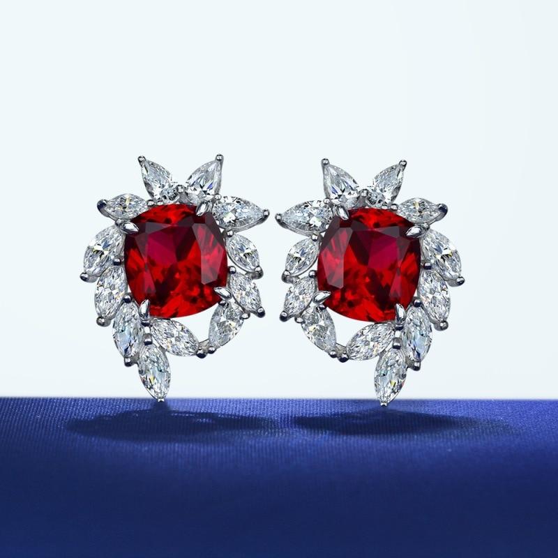 Серьги из стерлингового серебра S925, серьги-гвоздики для женщин, свадебные, дамские, роскошные, 10*11 мм, красные, высокоуглеродистые, бриллиантовые серьги, ювелирные изделия