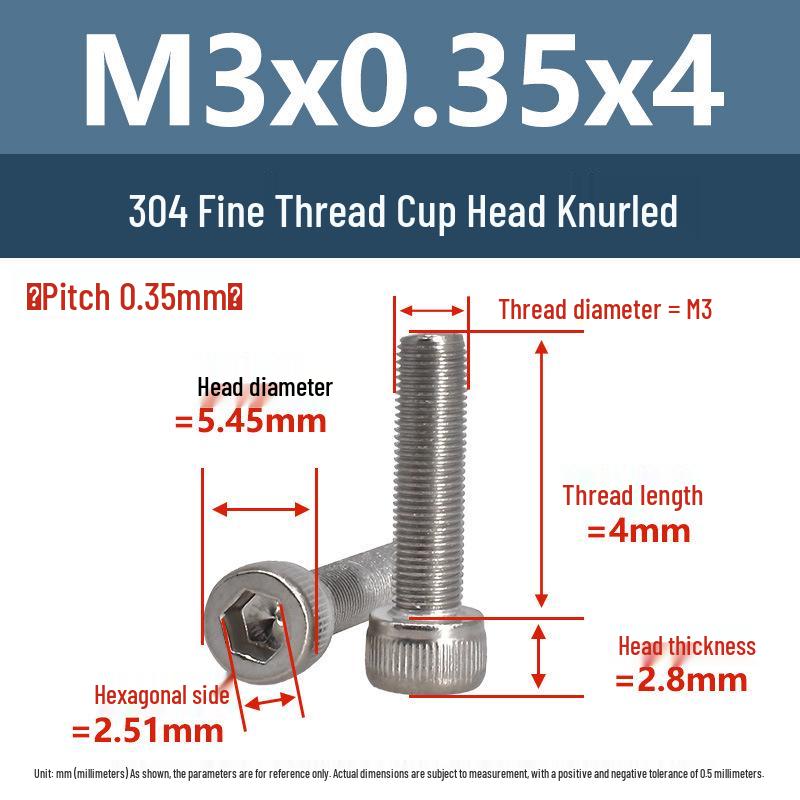 Yigu Fine Thread Knurled Socket Head Screws, 304 Stainless Steel, M3-M12