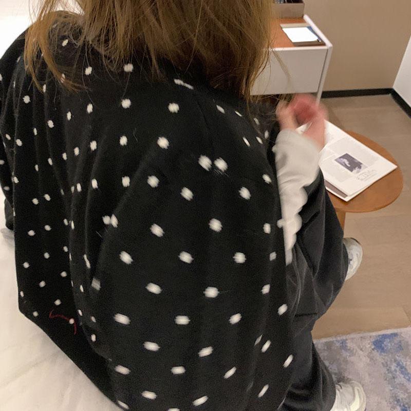 Вязаный кардиган в горошек для женщин, весна-осень, новый стиль, многослойный дизайн, универсальный утягивающий топ с длинными рукавами