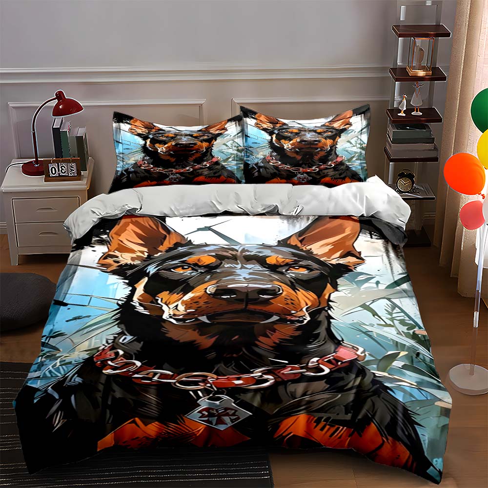 Doberman dog illustration. Bedding Duvet cover sets Duvet covers Pillowcases gifts (1 * Duvet Cover 2 * Pillowcases, without duvet insert)