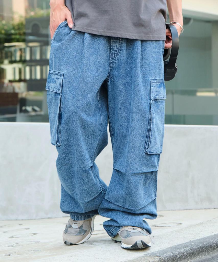 WEGO Деним Легкие Карго Размер Светлый Деним Отделка Мужские Брюки, L,