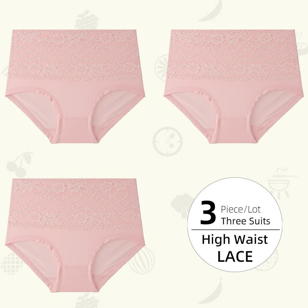 High Waist Women's Panties Lace Women's Large Size Panties Solid Color High-waisted Triangle Pants Underwear Briefs