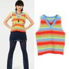 Дофаминовый радужный полосатый вязаный жилет без рукавов - Летний женский топ в корейском стиле, Трендовая верхняя одежда из Гонконга.