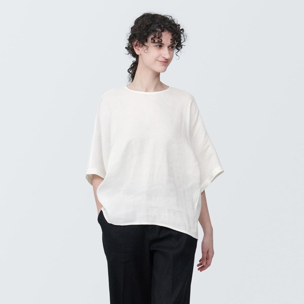 Женская блузка MUJI из конопли и вискозы с коротким рукавом, размер S, цвет молочно-белый, (BC2IUA4S)