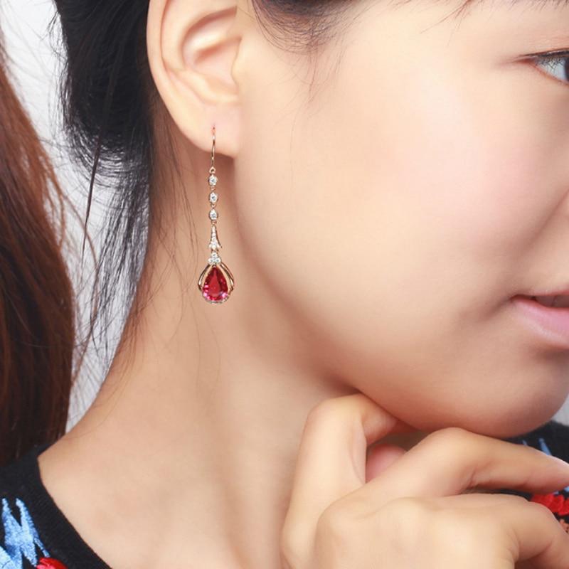 BELLA BOX Charms Long Earrings For Women Water Drop Shaped Gemstone Ruby Elegant Female