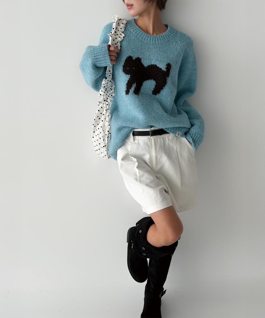 THE GREEN LAB Cat Jacquard Sweater [Blue]