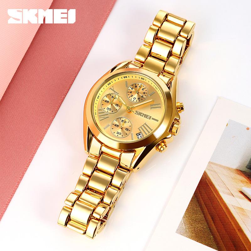 Момент красоты SKMEI модные многофункциональные женские часы, трехглазковый циферблат хронограф женские студенческие модные кварцевые часы