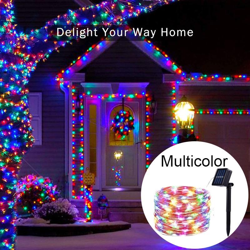 Outdoor Solar LED Copper Wire String Lights 8 Modes Waterproof Garden Patio Christmas Decoration Garland