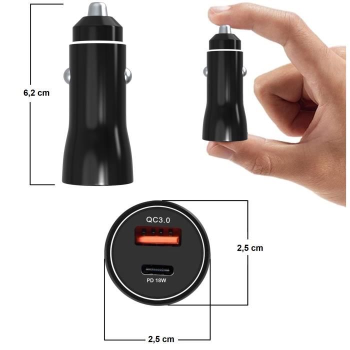 Быстрая автомобильная зарядка - Phonillico® - 18 Вт - USB - USB-C - Совместима с Oppo/Sony/Wiko/Google