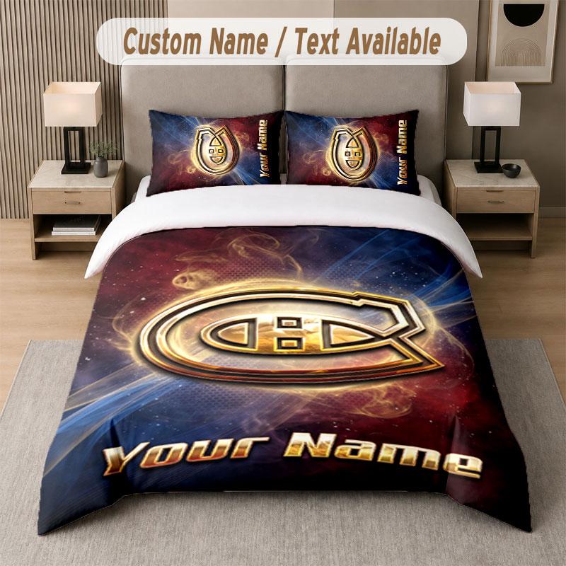 Custom Bedding Set Montreal Canadiens Pattern, Print Name Text 1 Duvet Cover plus 2 Pillowcases Home Textile
