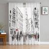 Городской архитектурный эскиз, современные тюлевые шторы для гостиной, спальни, дома, кухни, окна, прозрачные шторы