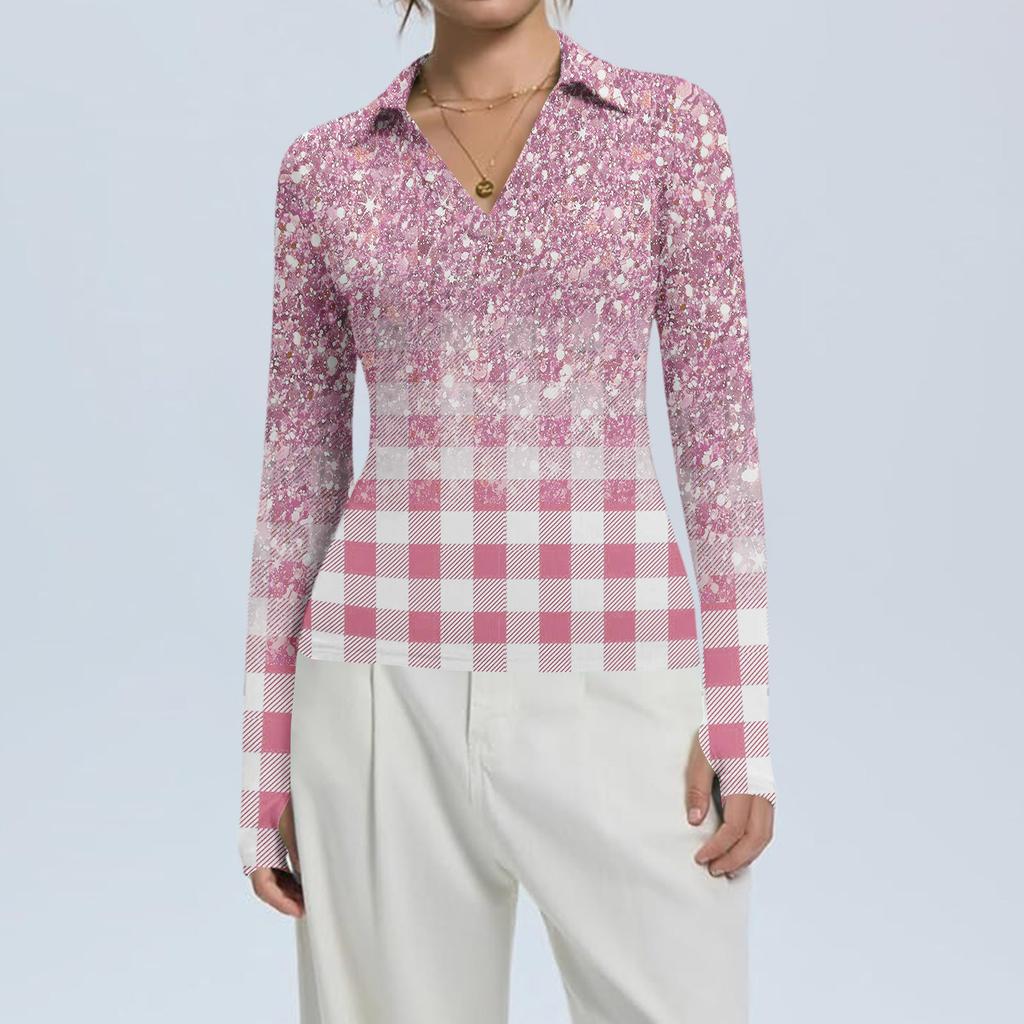 Женская Мода Повседневный Принт V-образный Вырез Длинный Рукав Застежка на Пуговицы Топ