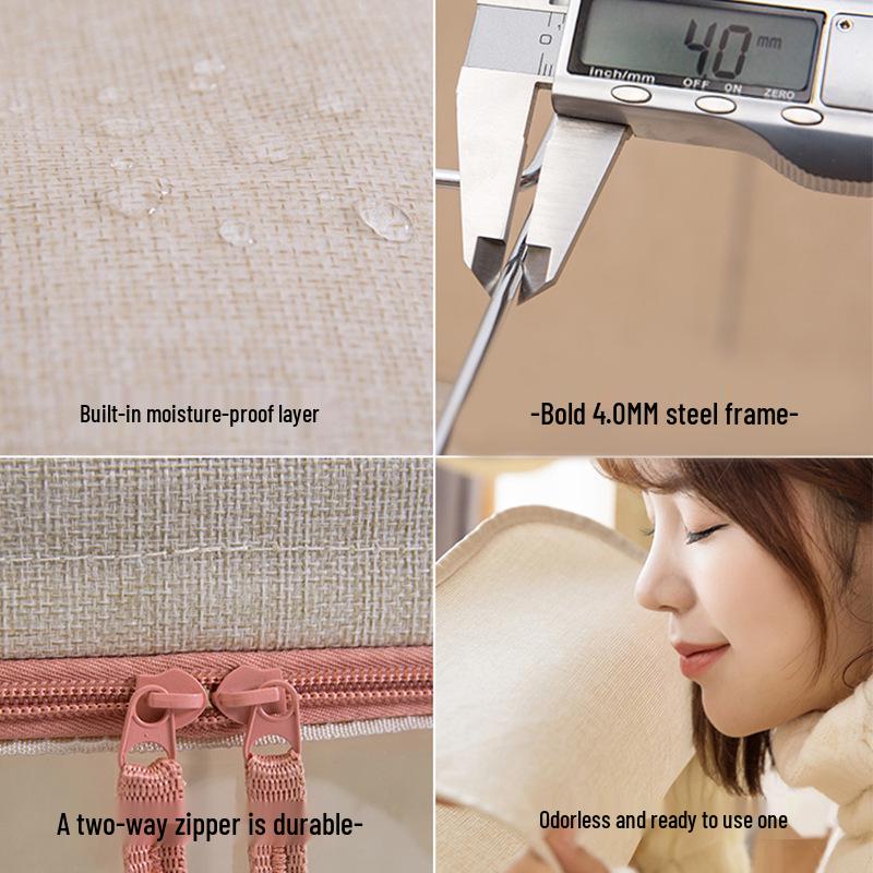 Складной ящик для хранения большой вместимости, органайзер из хлопка и льна со стальным каркасом для дома, для одеял и одежды