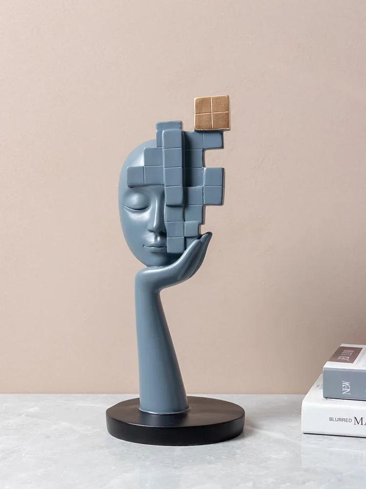 Abstract Face Sculpture Crafts High-end Character Figurine Living Room Wine Cabinet Art Ornaments Home Decoration Gift