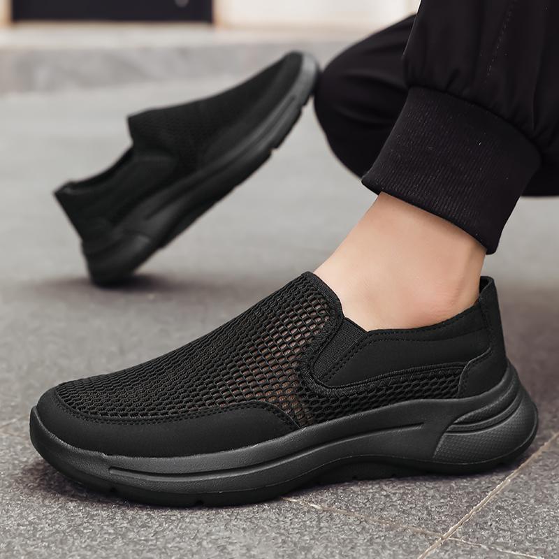 2025 Men Mesh Loafers Walking Shoes Outdoor Summer Flats Black Fitness Sports Sneakers Comfortable Big Size 39-48