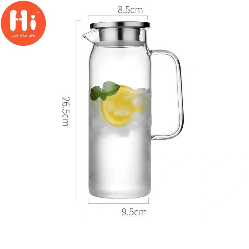 Hi Nordic Creative Transparent Glass Water Bottle Juice Jug High Capacity Heatable Tea Pot Kettle Heat-Resistant Leak-Proof Carafe