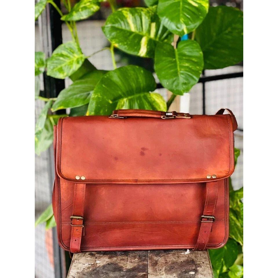 Винтажная сумка из козьей кожи для ноутбука с большим отделением, ручная работа, мужская