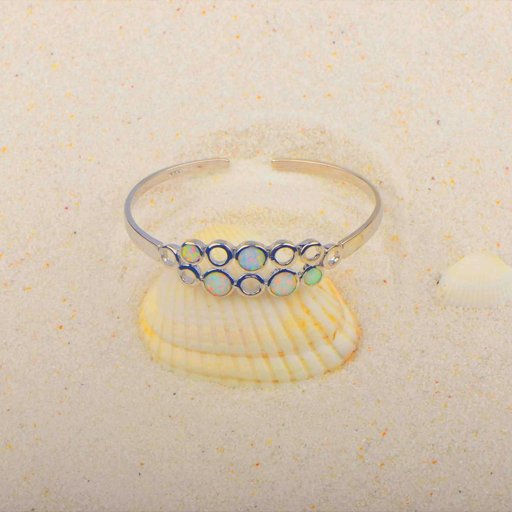 Браслет-манжета в гавайском стиле с инкрустацией опалом, ювелирное изделие