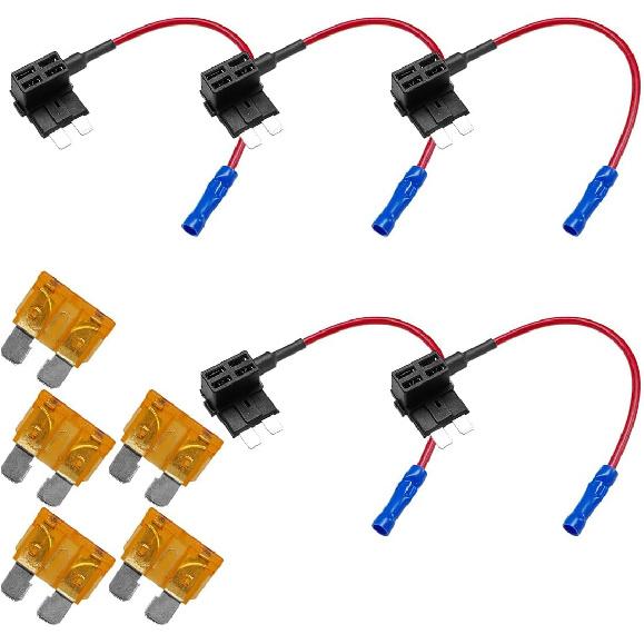5PCS 12V Car Add-a-Circuit Fuse TAP Adapter, Automotive Fuse Holder with 15 Amp Blade Fuses, Mini ATM APM Blade Fuses Holder for Cars, Trucks, Boats