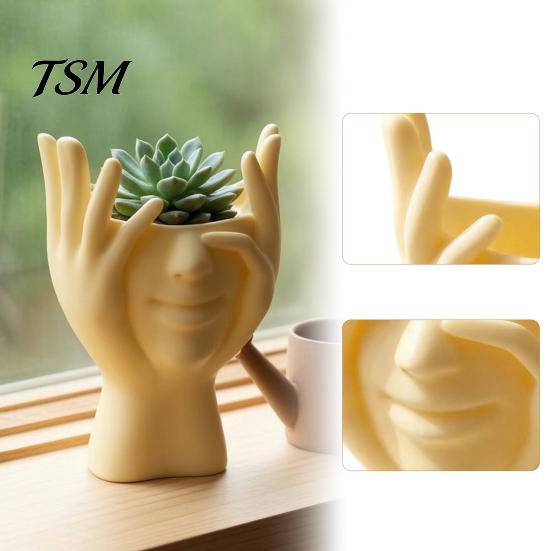 Multifunctional Desktop Bin 3D Printed Face Vase, Face-Holding Pen Holder Art Decor, Creative Makeup Brush Abstract Holder, Flower Arrangement