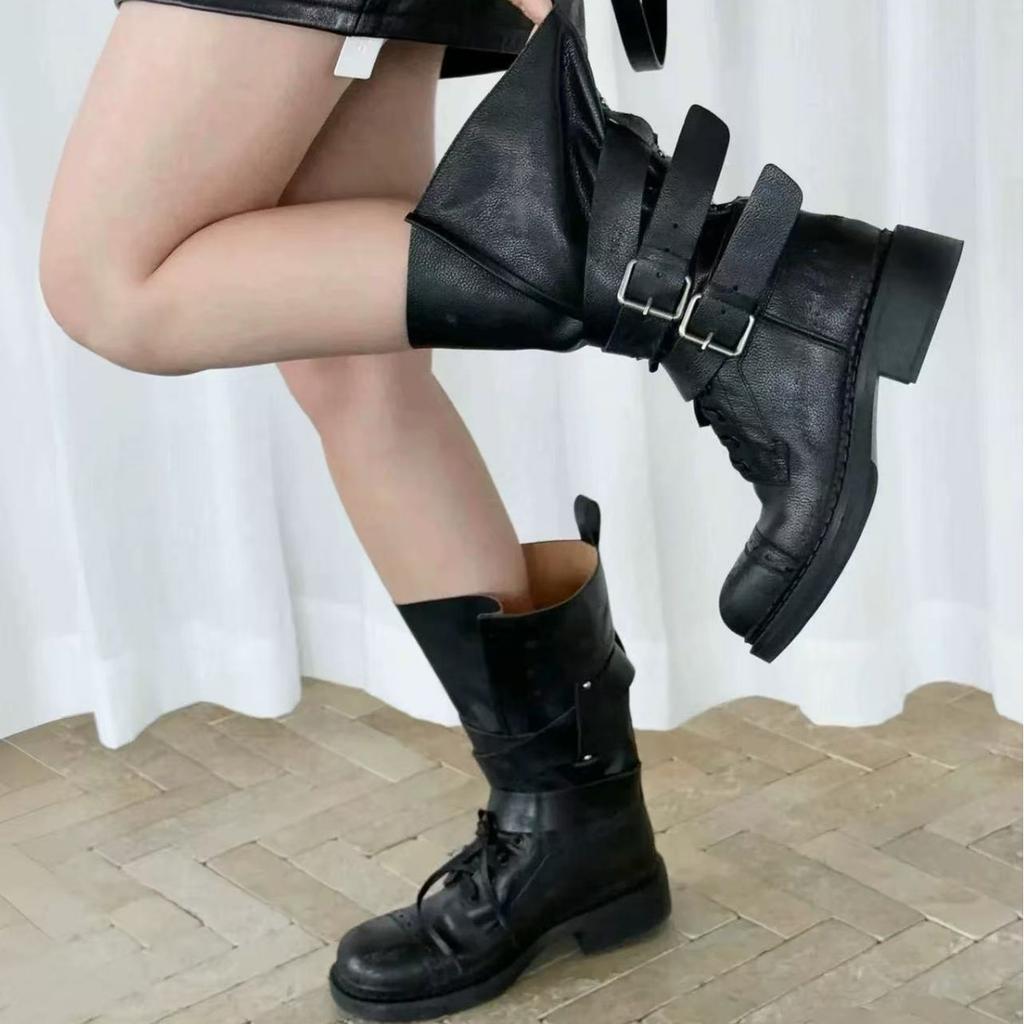 Мода Новый Стиль Кожаная Пряжка Ремня Рыцарские Сапоги Женские Модные Массивный Каблук Платформа Все Подходит Ботильоны Женская Повседневная Обувь