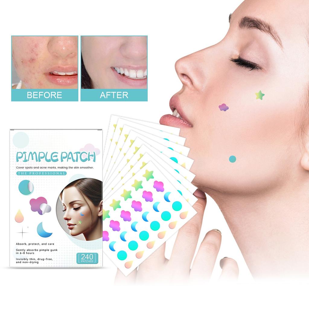 4 формы пластырей от прыщей для лица, покрытия от прыщей, гидроколлоидные пластыри от прыщей, наклейки для покрытия прыщей 240 шт.