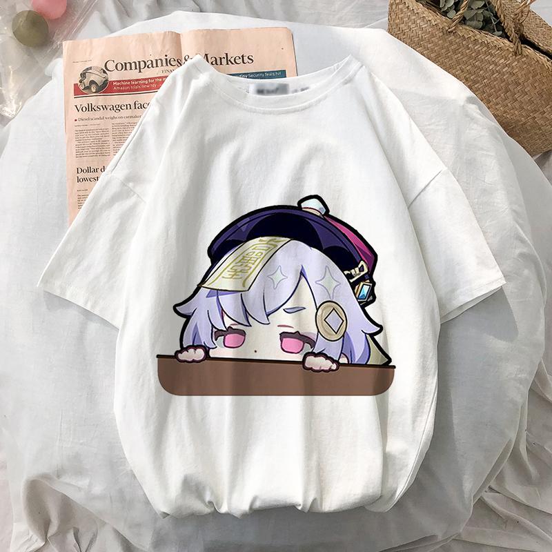 Женская футболка Аниме Игры Genshin Impact Негабаритная футболка Kawaii Графические футболки с короткими рукавами Унисекс Harajuku Одежда Топы Футболка