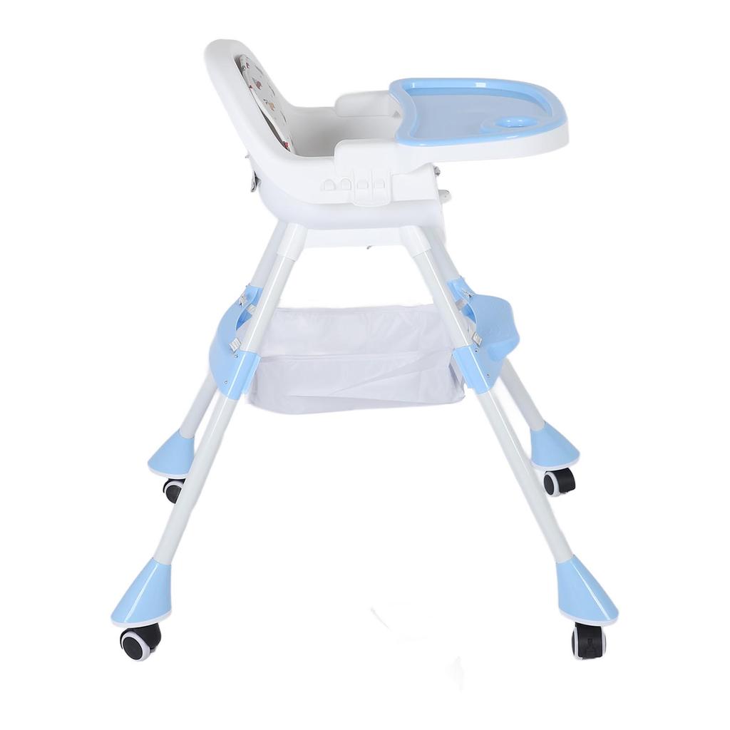 Складной детский стульчик с двойным подносом, бесшумные колеса, регулируемая высота для кормления, экономящая место