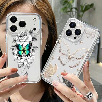 Golden Butterfly Pattern Case For iPhone 17 Pro Max Coque iPhone 16 15 14 13 12 Pro Max 11 Clear TPU Silicone Soft Cover