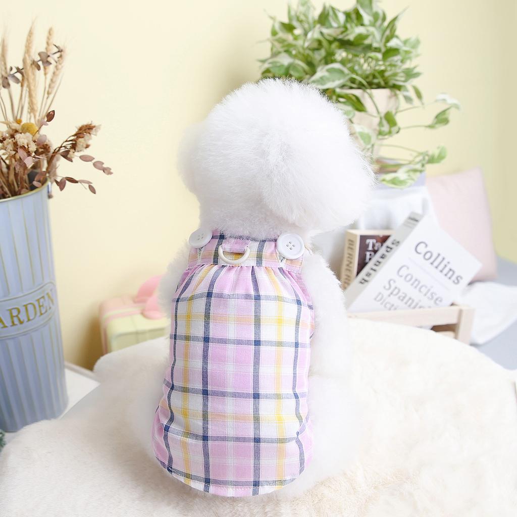 Pet Clothing Korean Version of Dog Clothes Teddy Skirt Dog Clothing Teddy Cotton Plaid Straps