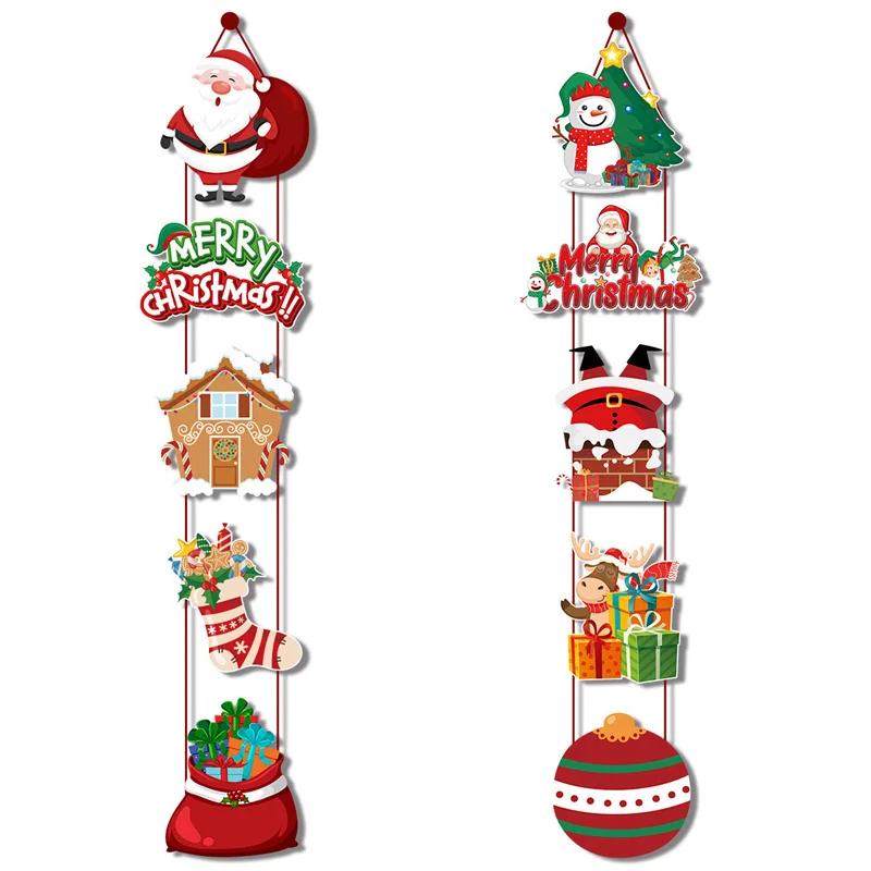 1pair Christmas Door Hanging Ornament Banner Cute Christmas Paper Pendant Flags for Home Decorations New Year Party Supplies