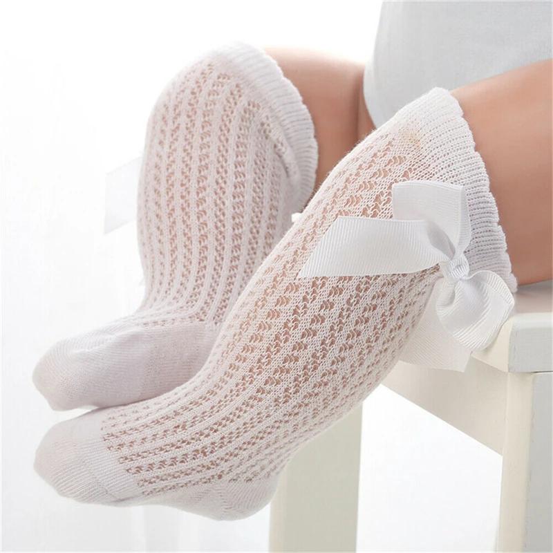 Cute Bowknot Infant Baby Socks Cotton Bows Girls Knee Socks Spring Summer Mesh Kids Infant Toddler Knee High Socks Sokken 0-2Y