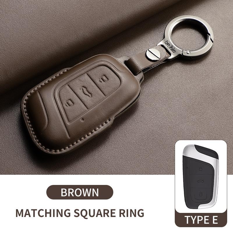 Leather Car Key Case Cover Shell Fob For Chery Eq1 Little Ant Car Remote Smart Keychain Holder Decorative Protecter Accessories