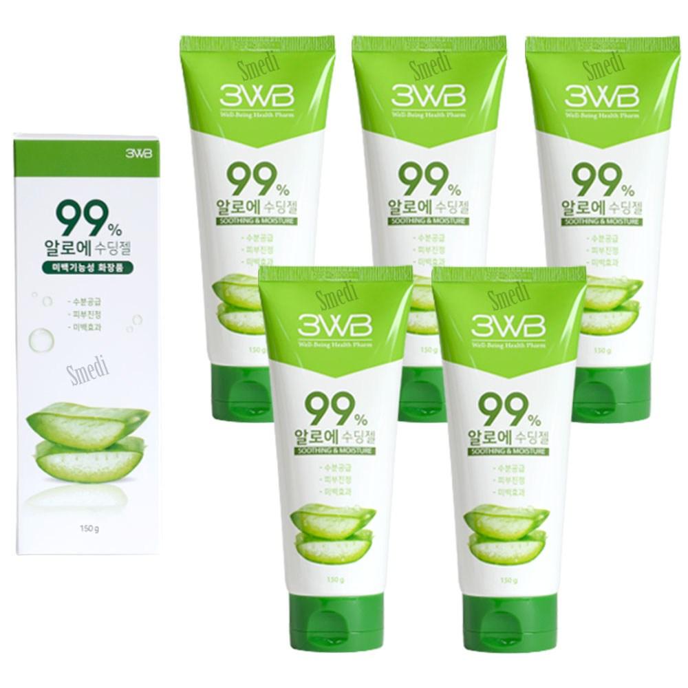 Wellbeing Health Pretty Face Aloe Soothing Gel 150g, 5 Tubes, Moisture Supply, Skin Soothing, Whitening Effect