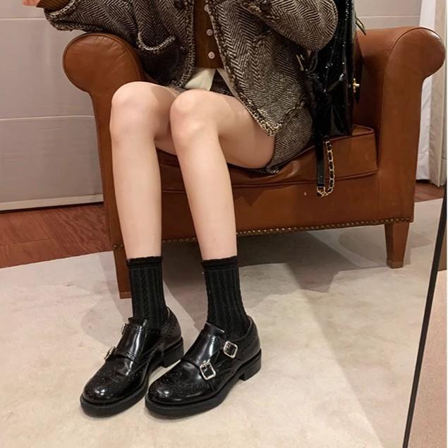 Grape Mother of the Same Style, British Style Retro Exquisite Carved Baroque Single Shoes, Mengke Leather Shoes for Women's Autumn and Winter