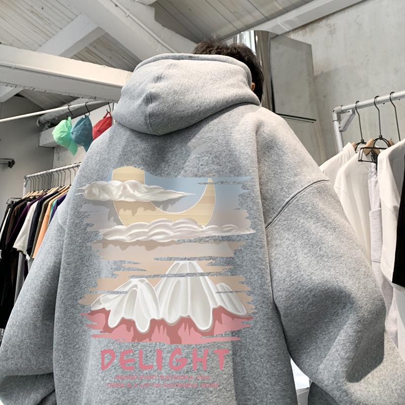 Мужская толстовка свободного покроя с принтом в стиле ретро Apricot - модная свободная толстовка на весну/осень для пар