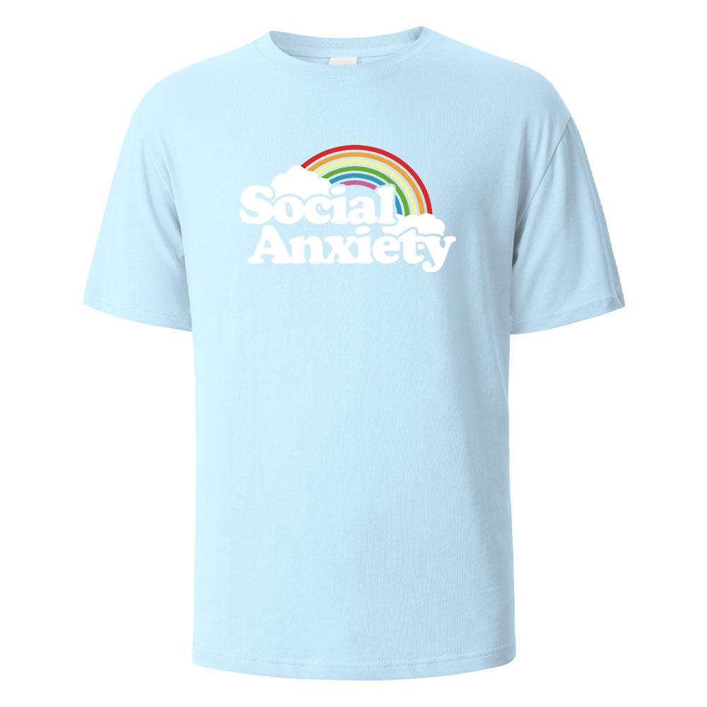 Social Anxiety Printing Mens Tshirt Casual Breathable Tees 100Cotton Funny Tops Street Oversized TShirts For Men Women Oneck