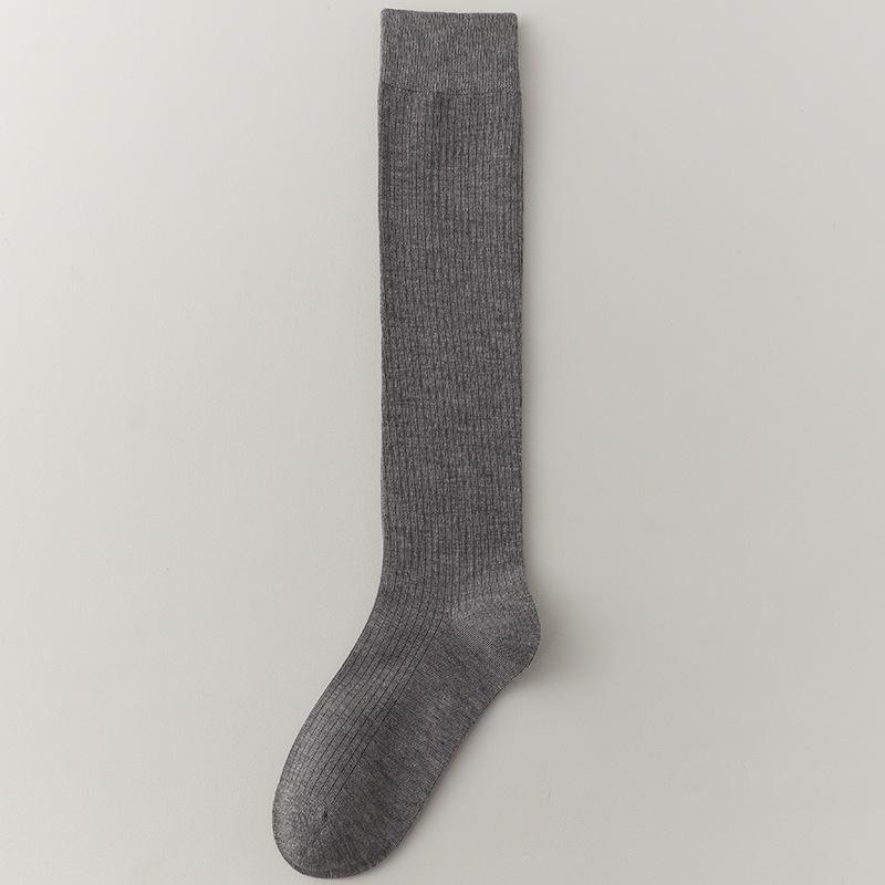 2024 Autumn/Winter Women's Angora Red Over-the-Knee Wool Socks - JK Style Vertical Stripe, Slimming Scrunched Calf.