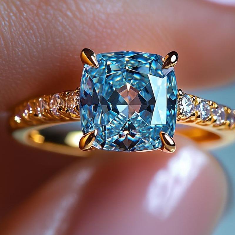 В наличии кольцо принцессы с бриллиантом квадратной огранки «цветок льда» из высокоуглеродистого бриллианта, излучающее ощущение высокого класса и роскоши для женщин