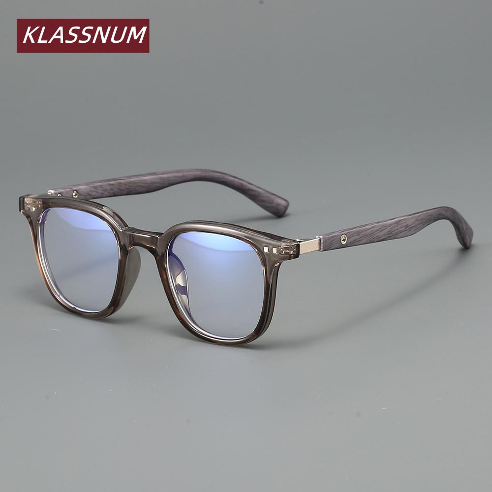 KLASSNUM Vintage Reading Glasses Women Men Brand Anti Blue Light Flat Mirror Computer Optical Eyewear Wood Grain Eyeglasses 0-4