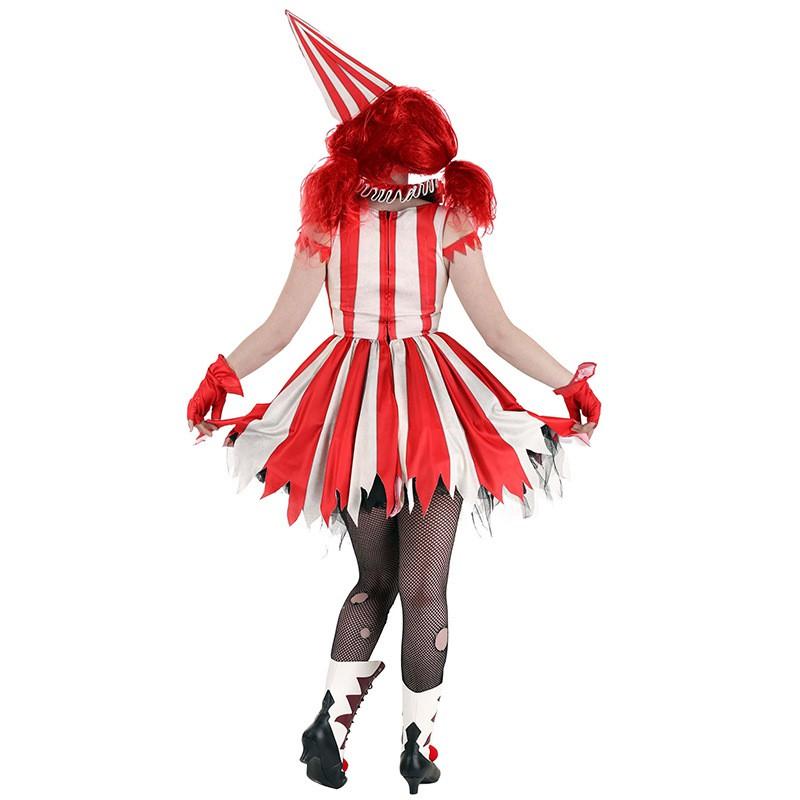 Horror Clown Costume Women Adult Halloween Party Cosplay Outfit With Stretch Fabric