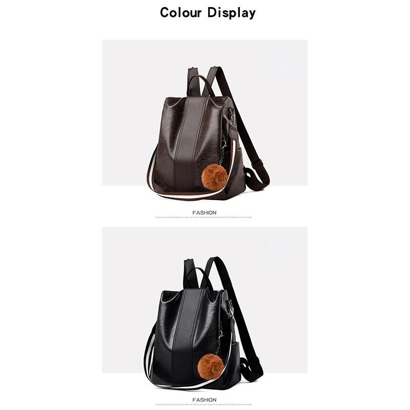 Soft Leather Backpack Women's Anti-theft Schoolbag Lightweight Shoulder Bag Satchel Handbag Travel Daily and Shopping Bag
